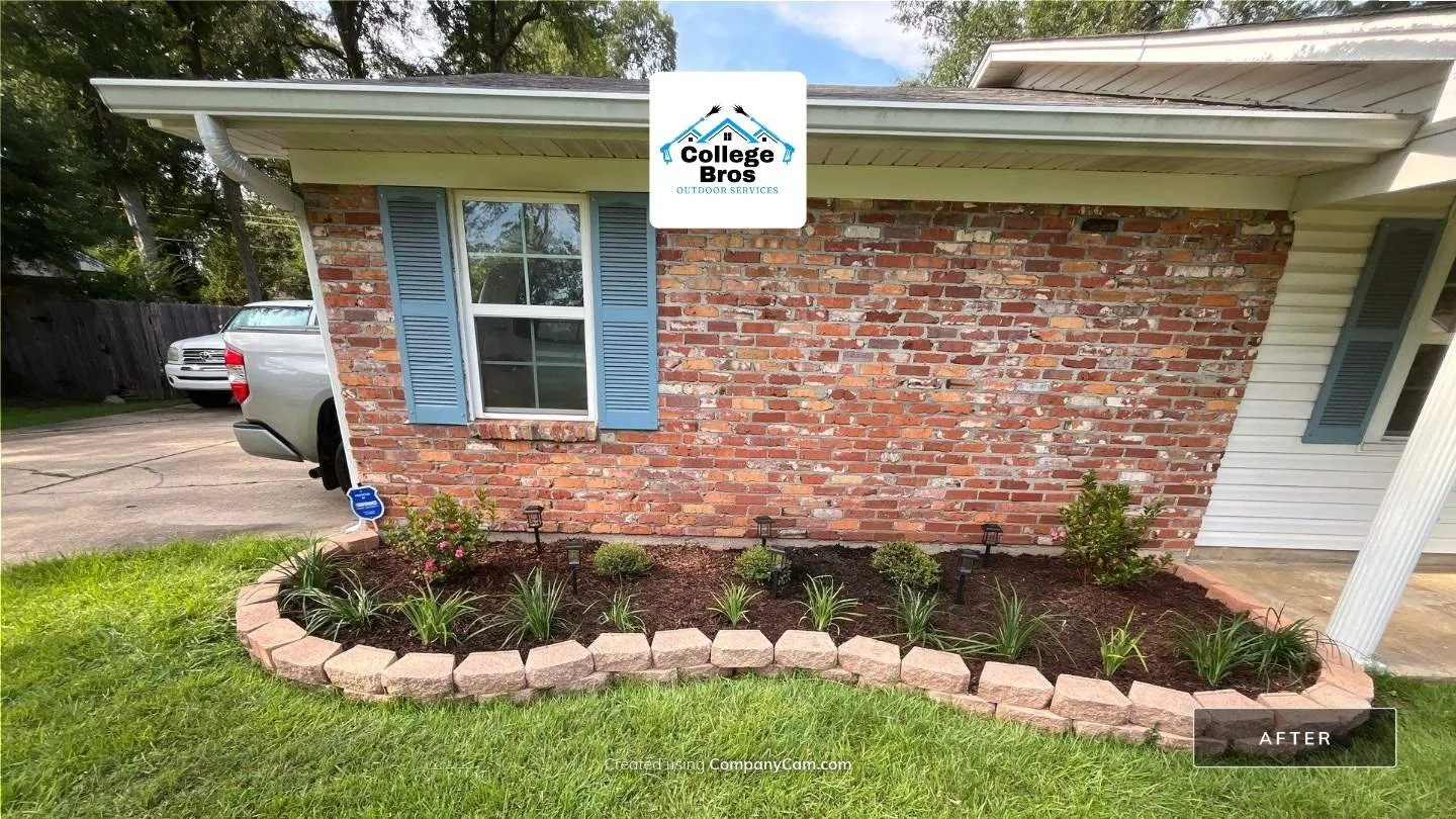 After: Real job photos: a Northeast Louisiana yard before and after a College Bros cut.